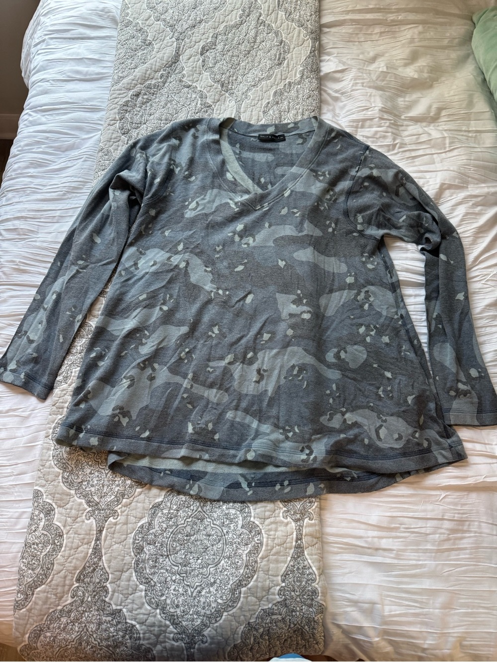 Nally & Millie Gray Camouflage V-Neck Long Sleeve Shirt